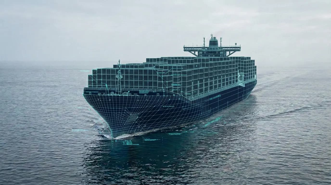 Cargo ship under way in open water