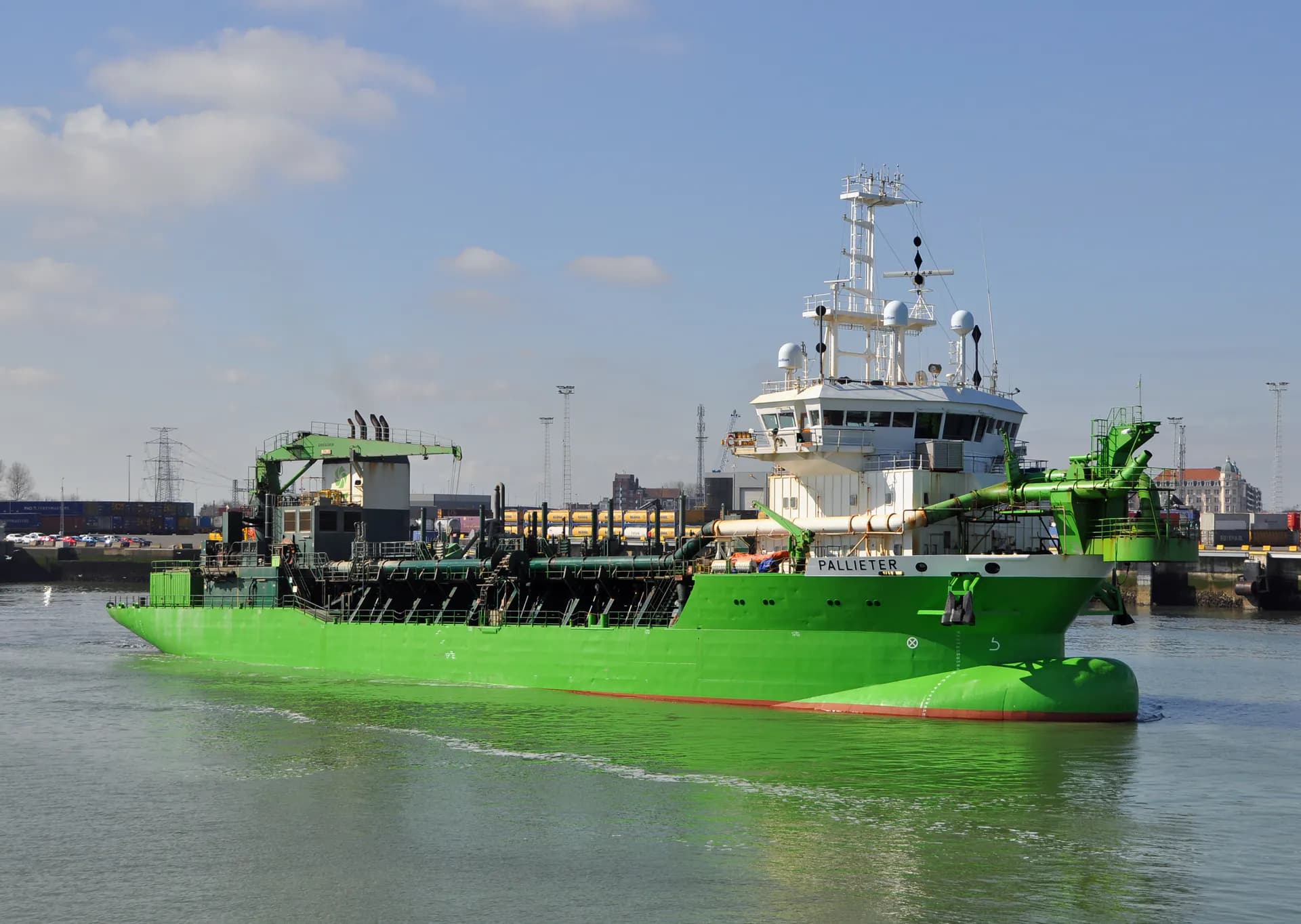 A trailing suction hopper dredger under way