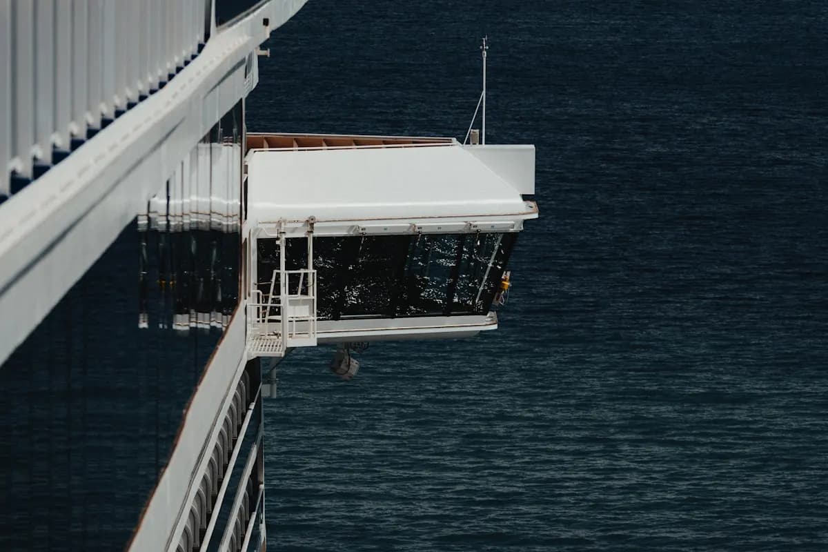 Ship's deck and bridge overlooking the sea