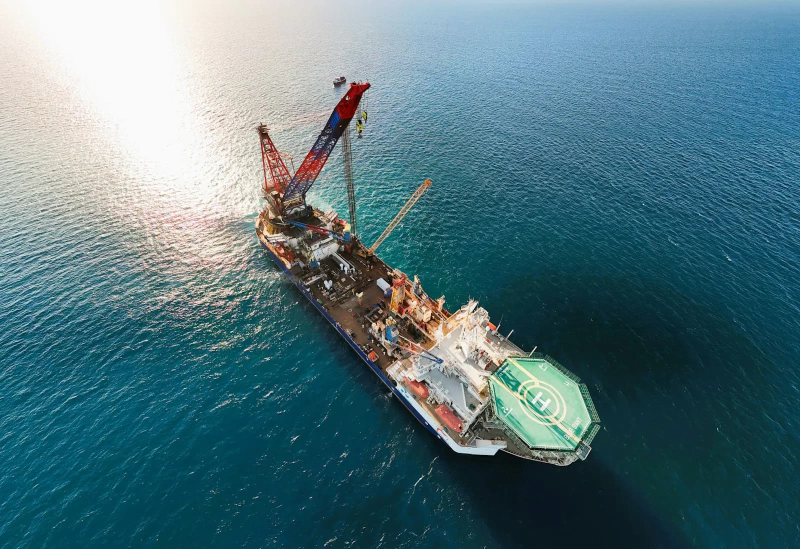 An offshore support vessel operating near an oil platform