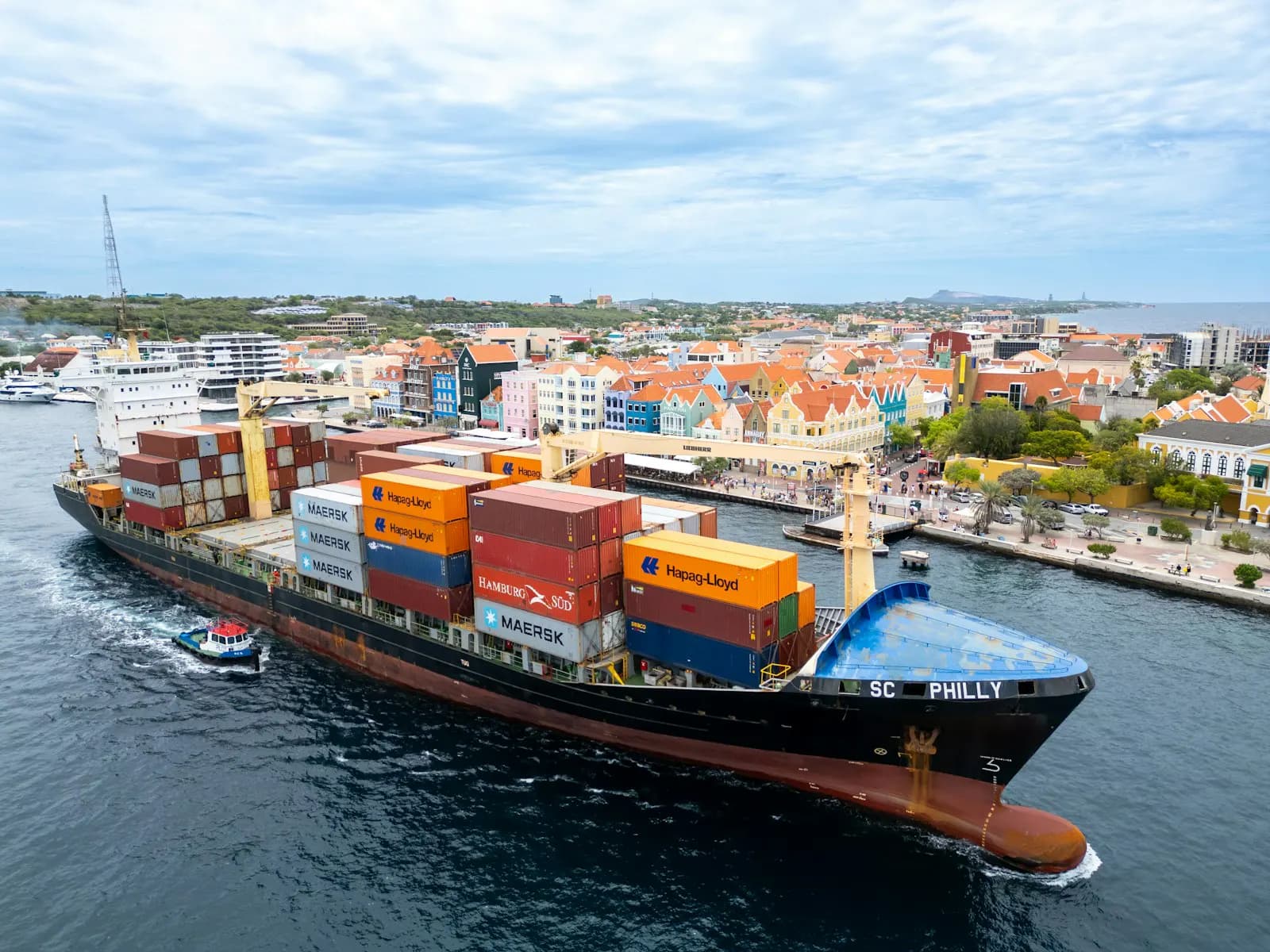A container ship approaching a Caribbean port