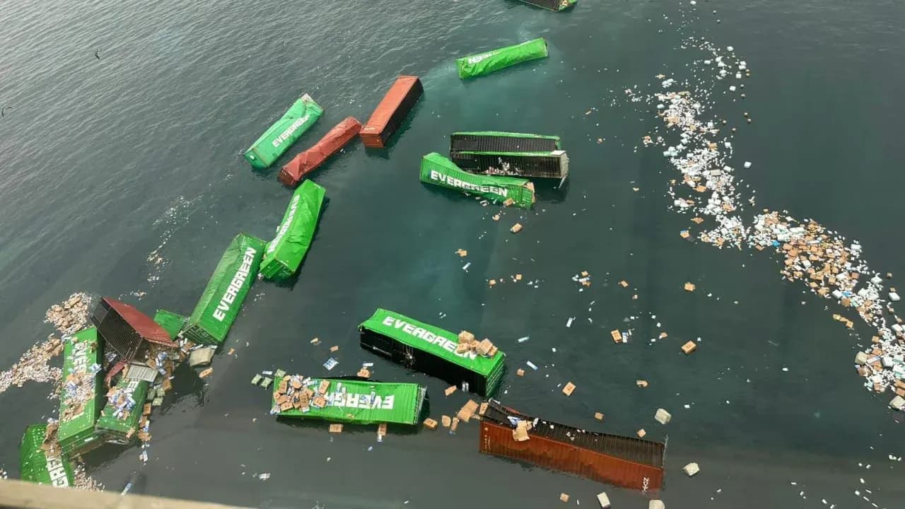 Containers lost overboard from a ship, illustrating container loss at sea