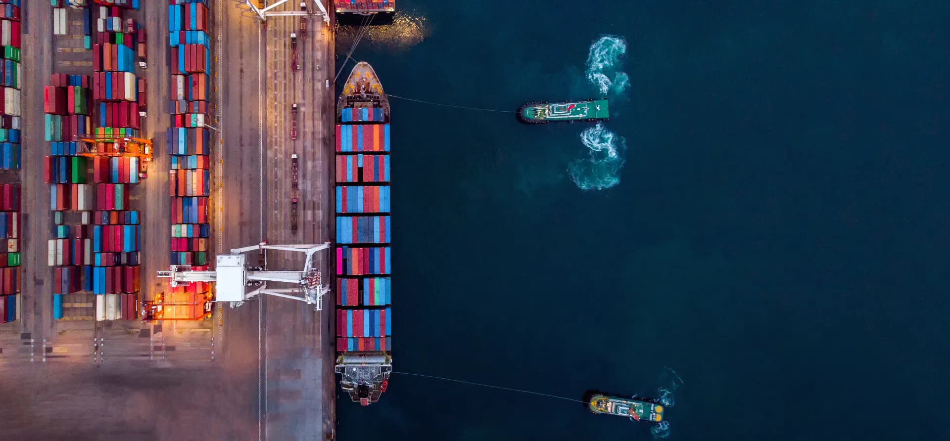 Large container ship viewed from the air at sea