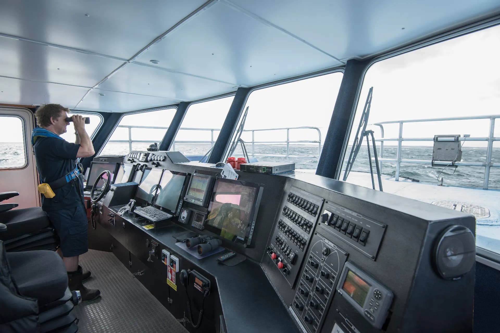 Officer on the bridge of a training vessel