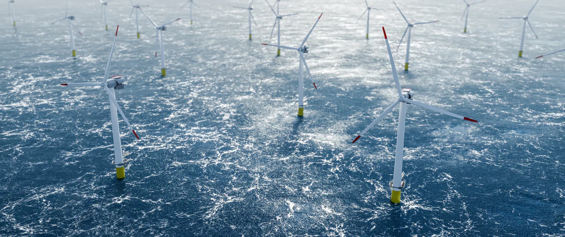 An offshore wind farm with turbines at sea