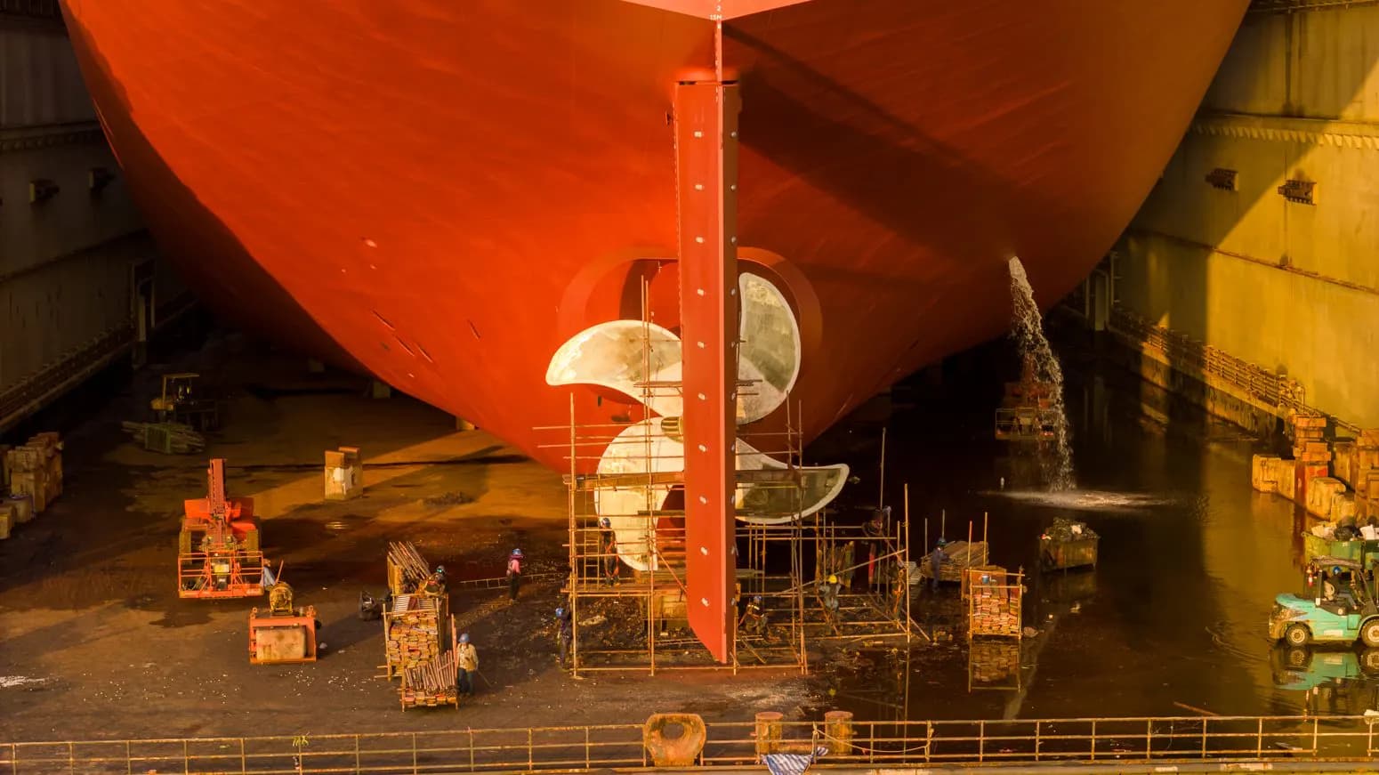 Dredger working on a port construction site