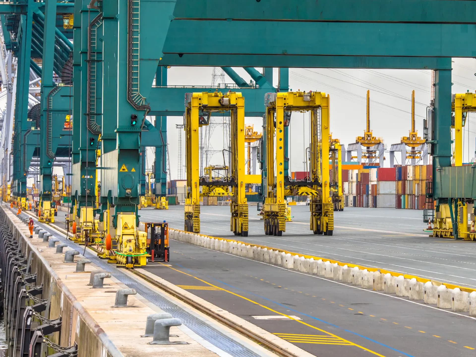 Ship-to-shore cranes over a container terminal quay