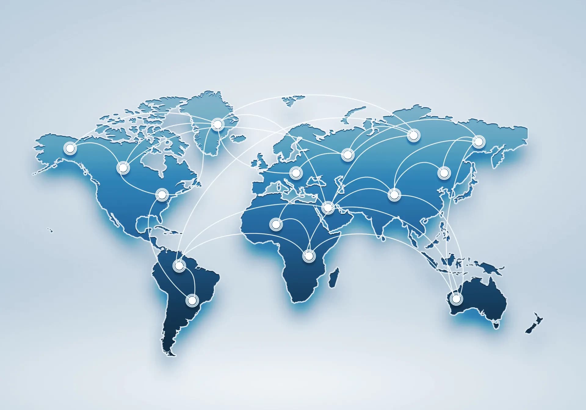 World map with global network connections, illustrating trade routes
