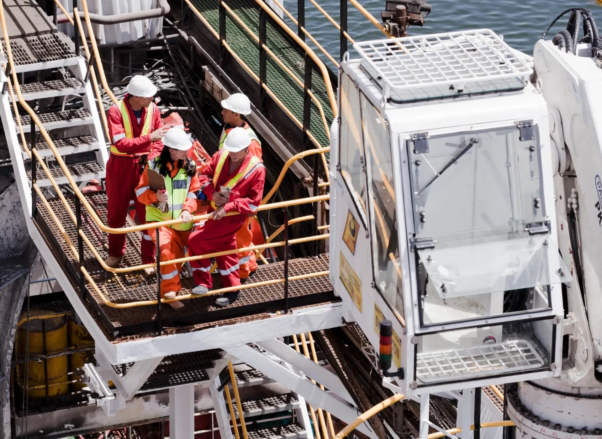 Deck machinery aboard a floating production storage and offloading vessel