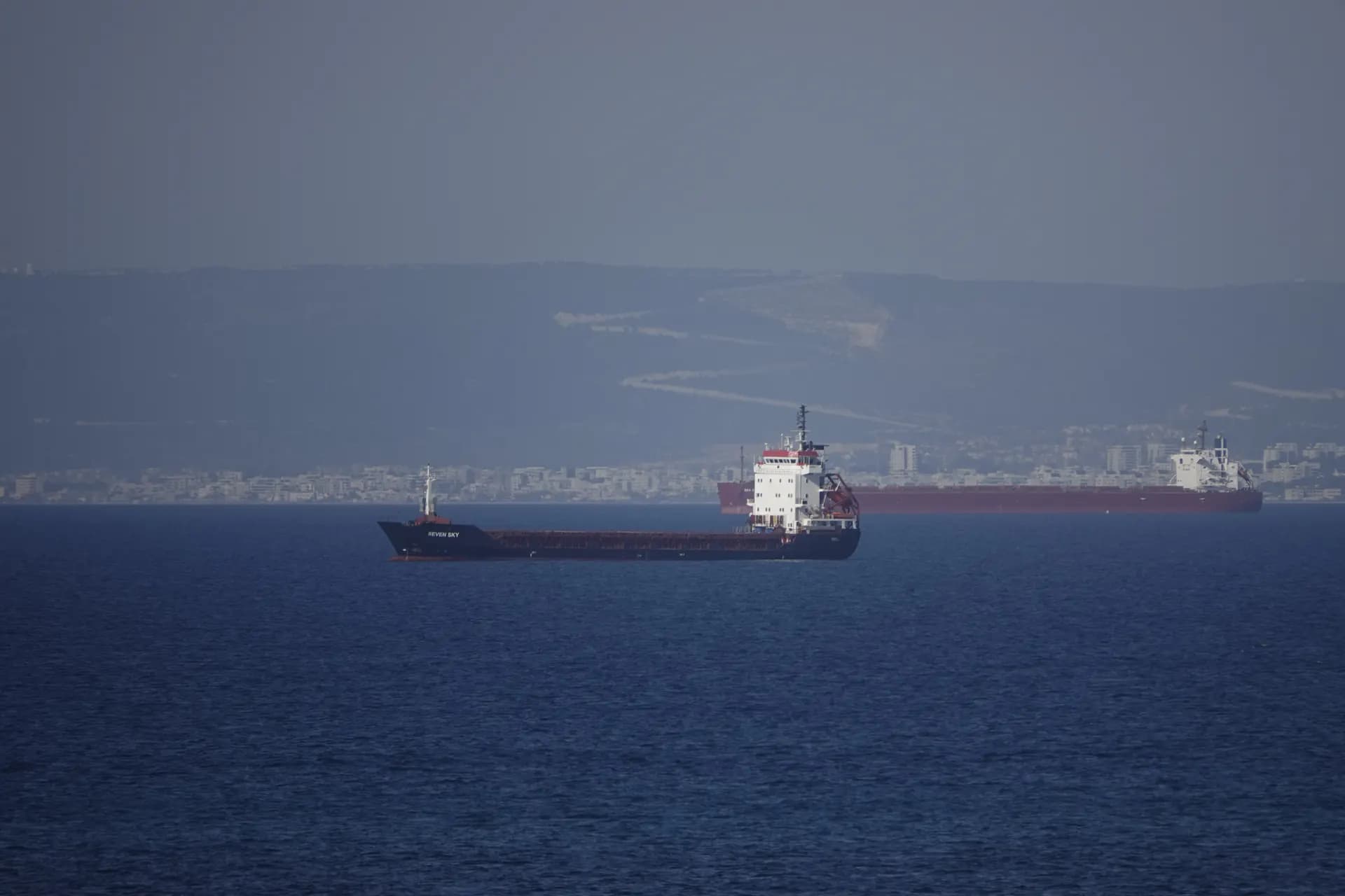 General cargo ship sailing at sea