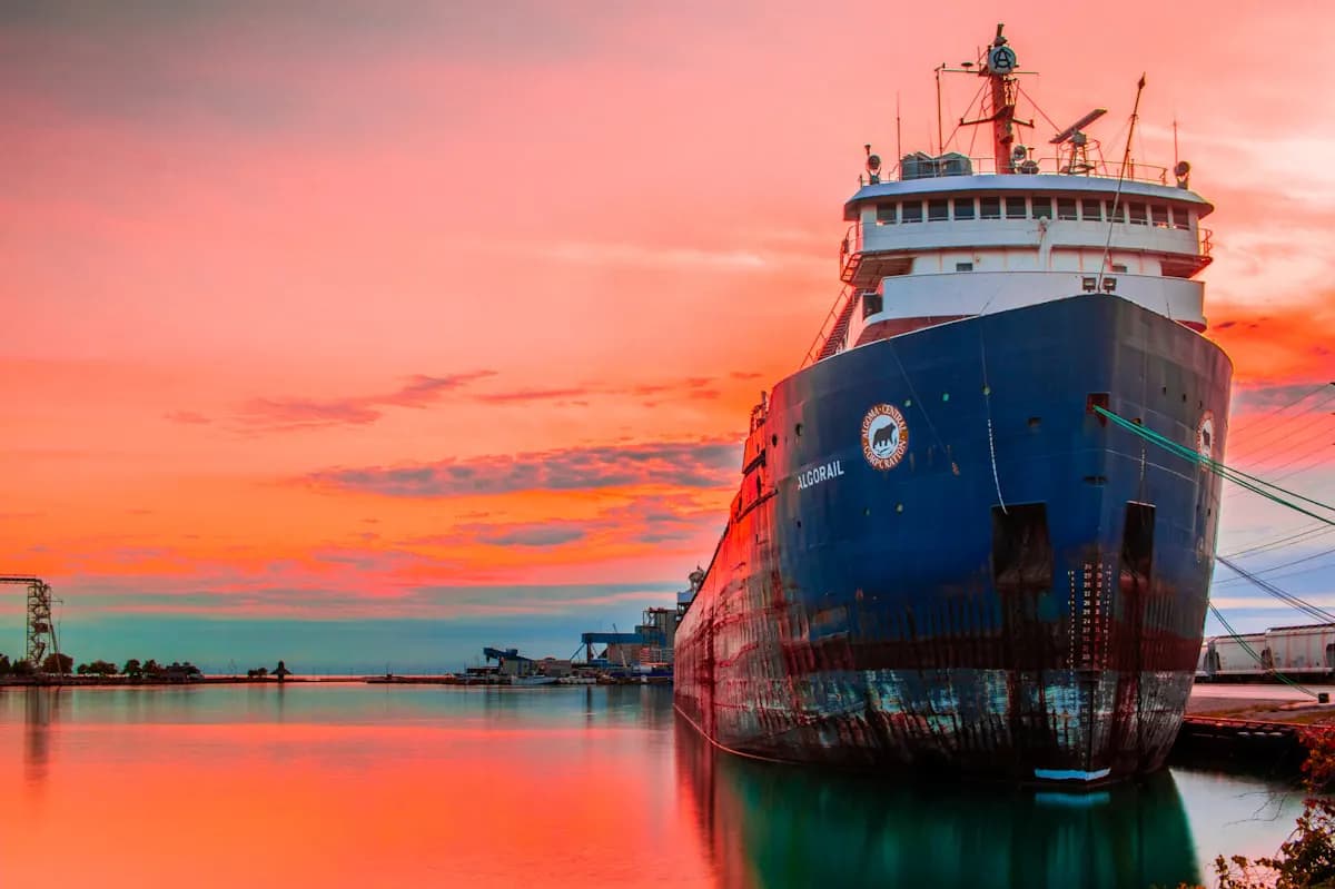 Tanker at a port at dusk
