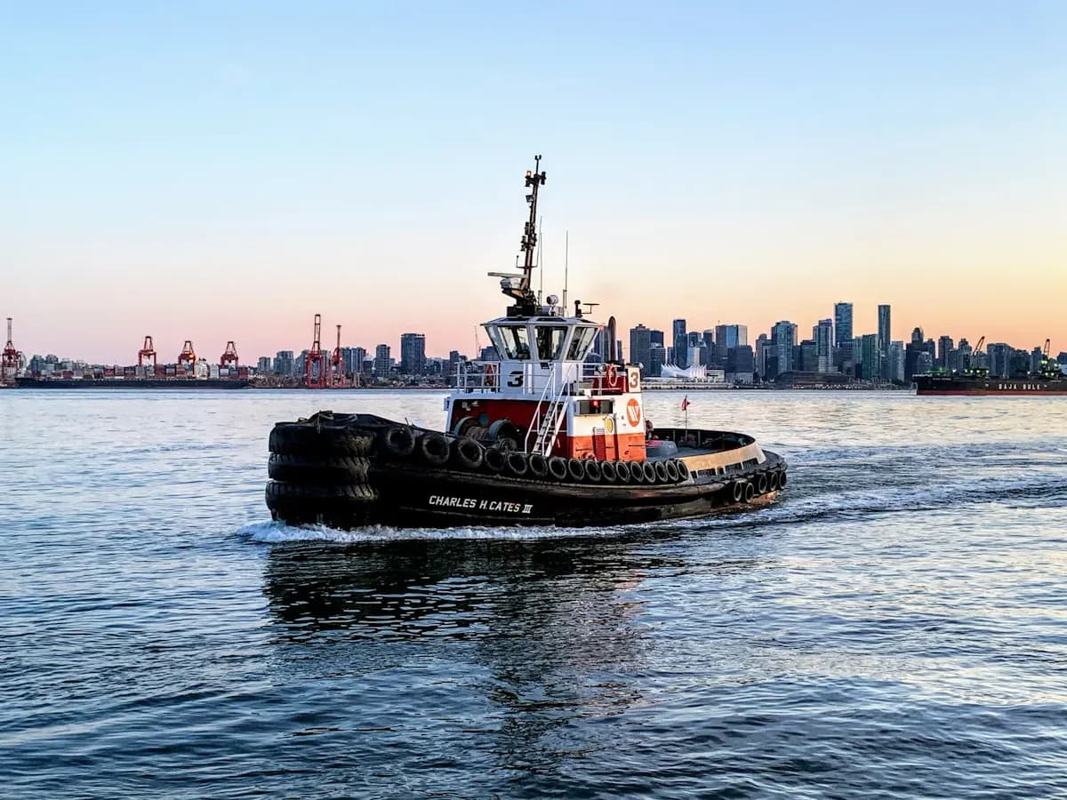 Tugboat moored at a quay
