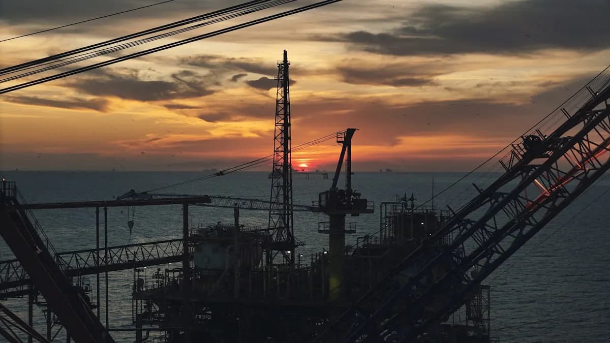 Offshore oil and gas platform at sea