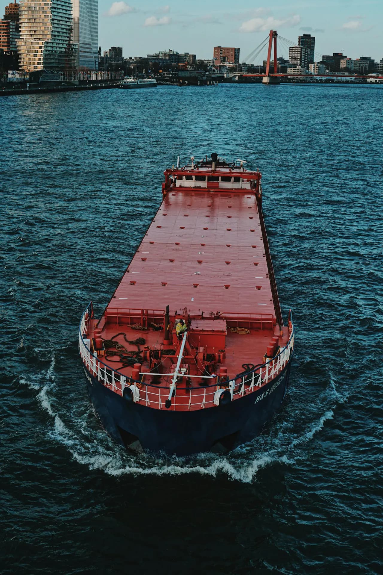 Bulk cargo ship under way at sea