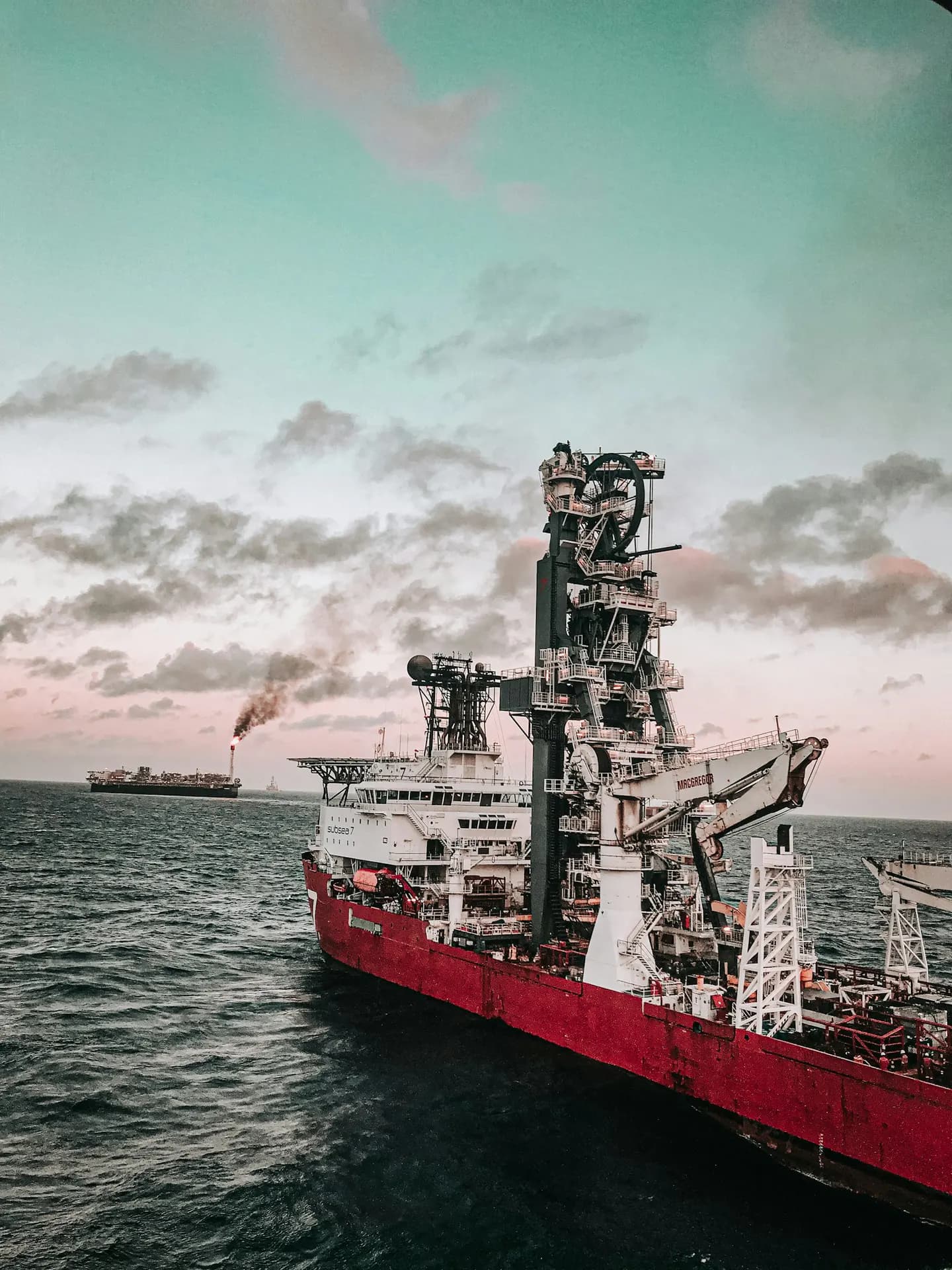 Offshore construction vessel at sea