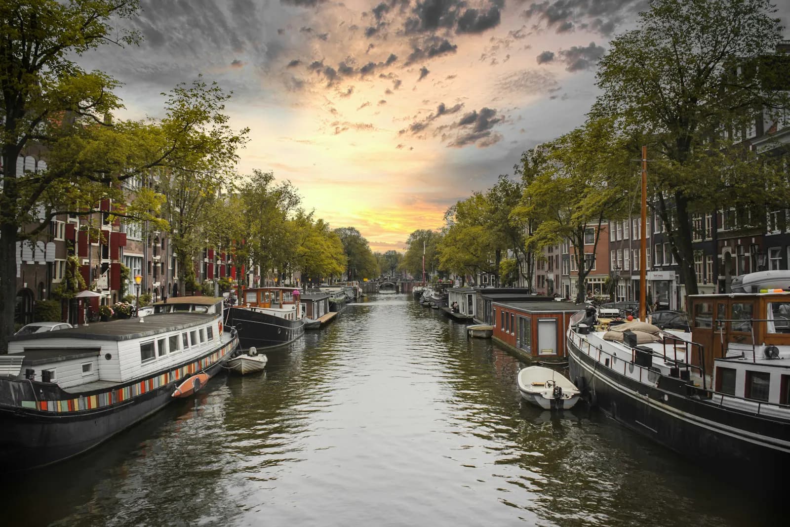 Dutch inland canal with barges
