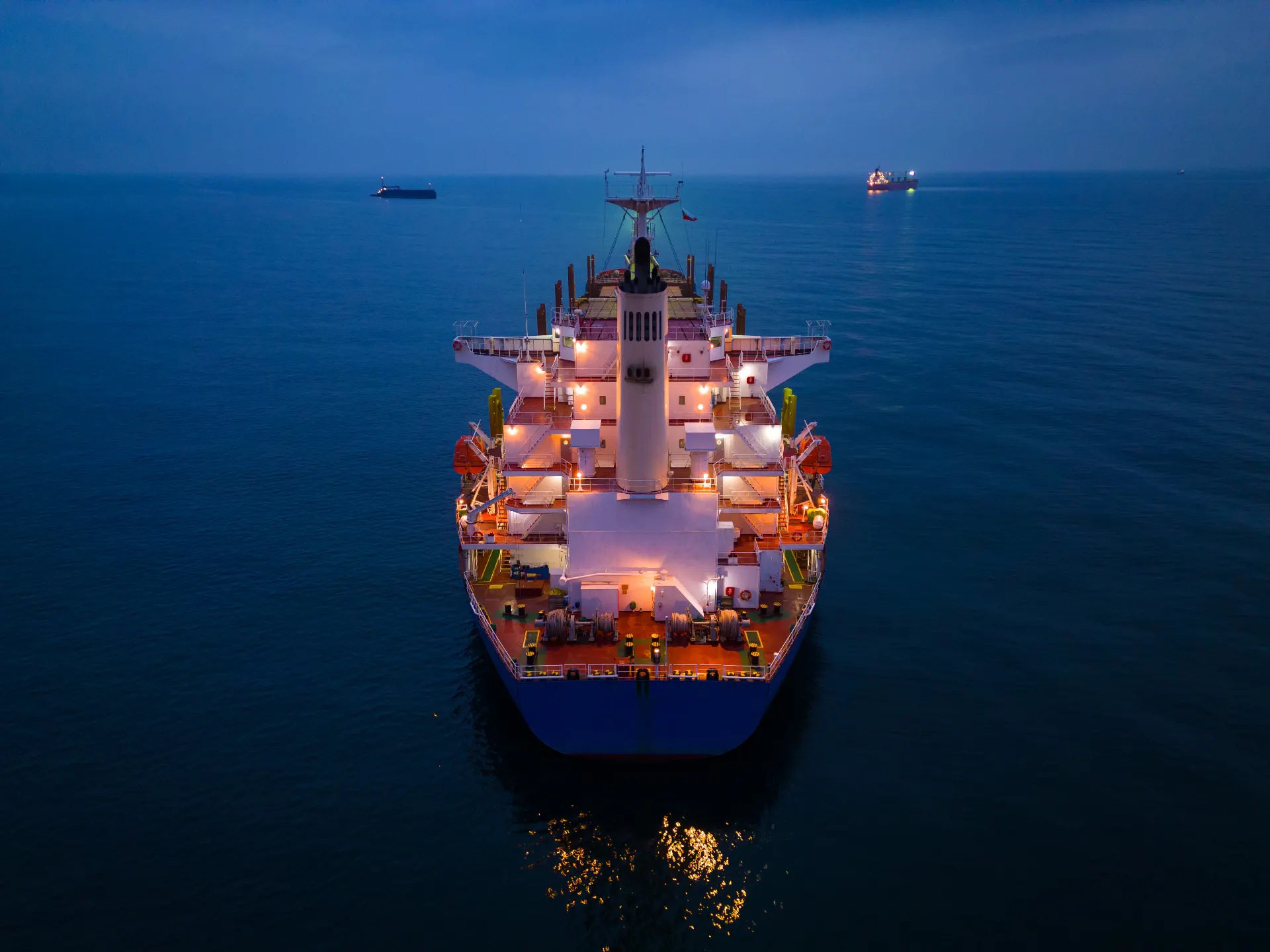 Aerial view of a bulk carrier under way at sea