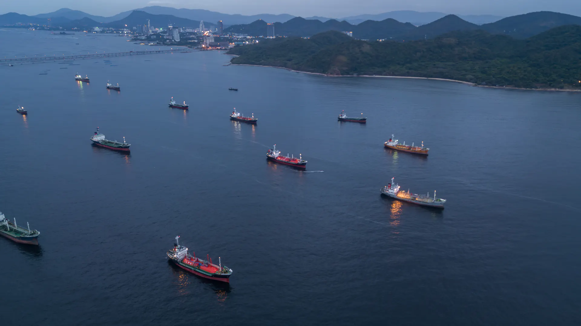 Aerial view of a tanker under way at sea