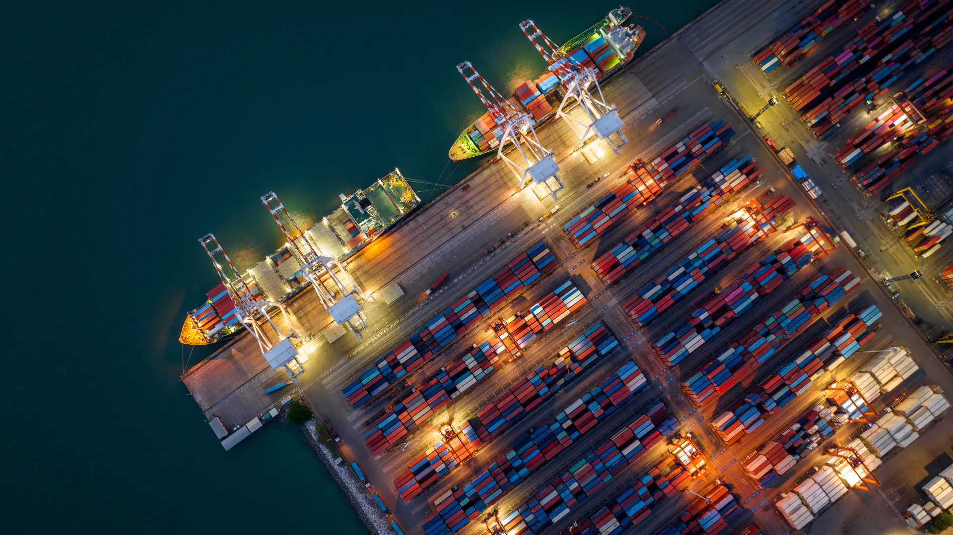 Containers stacked in a port freight yard