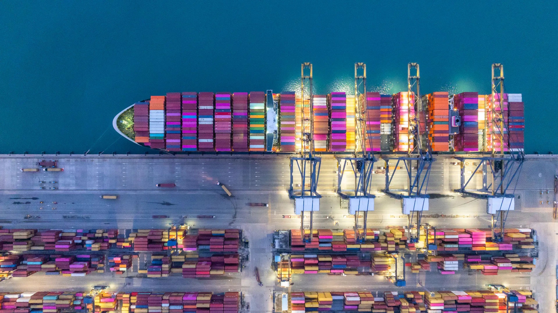 Container ship under way seen from the air