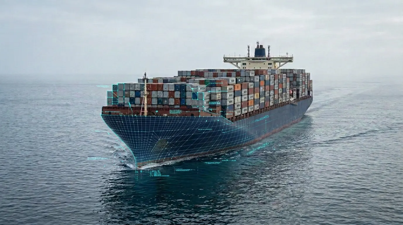 Cargo vessel under way in open water
