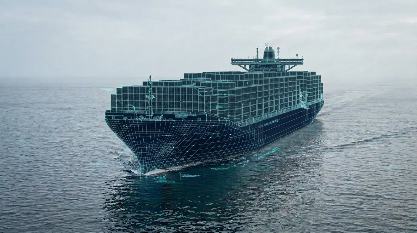 Cargo ship under way in open water