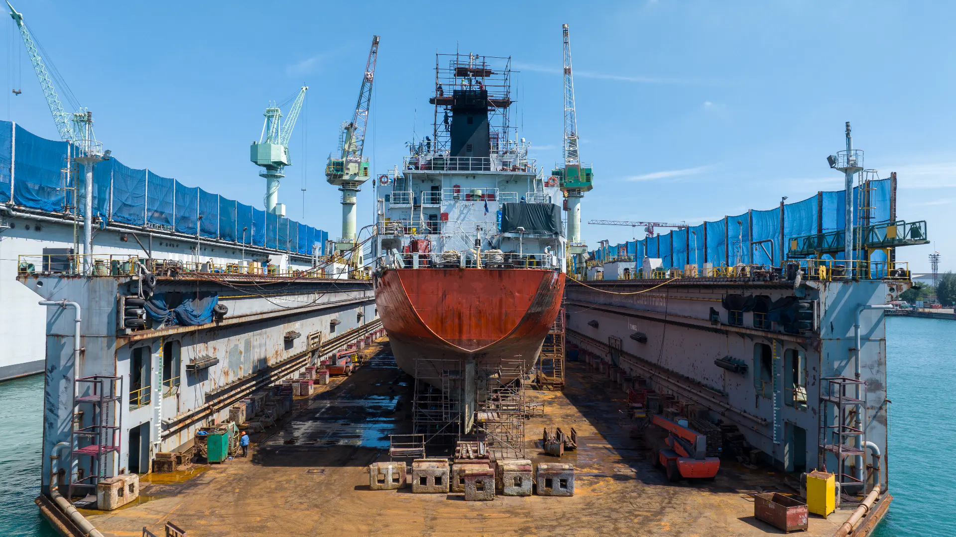An oil tanker at dry dock