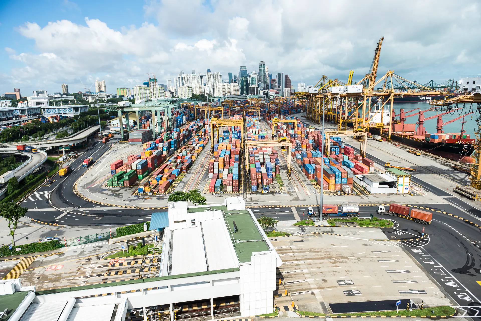 Ships alongside at the port of Singapore