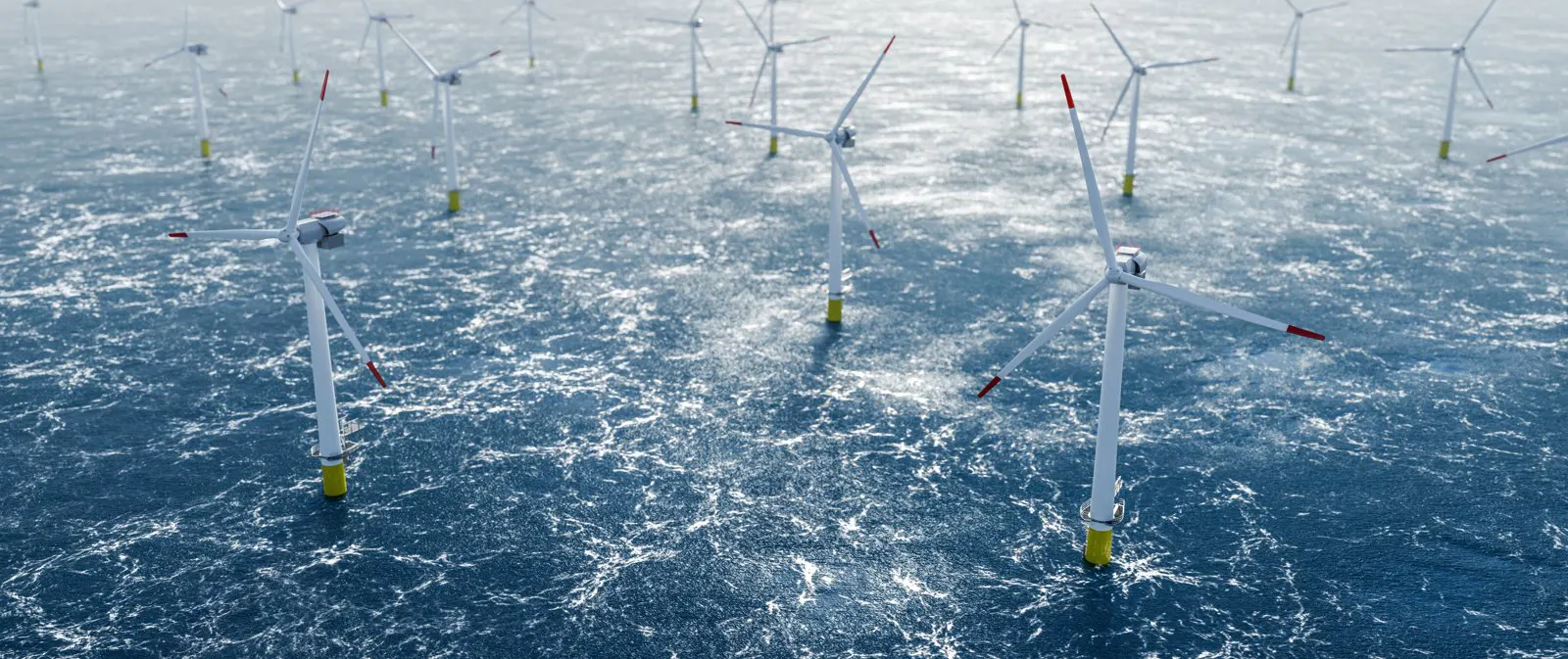 Offshore wind farm turbines at sea