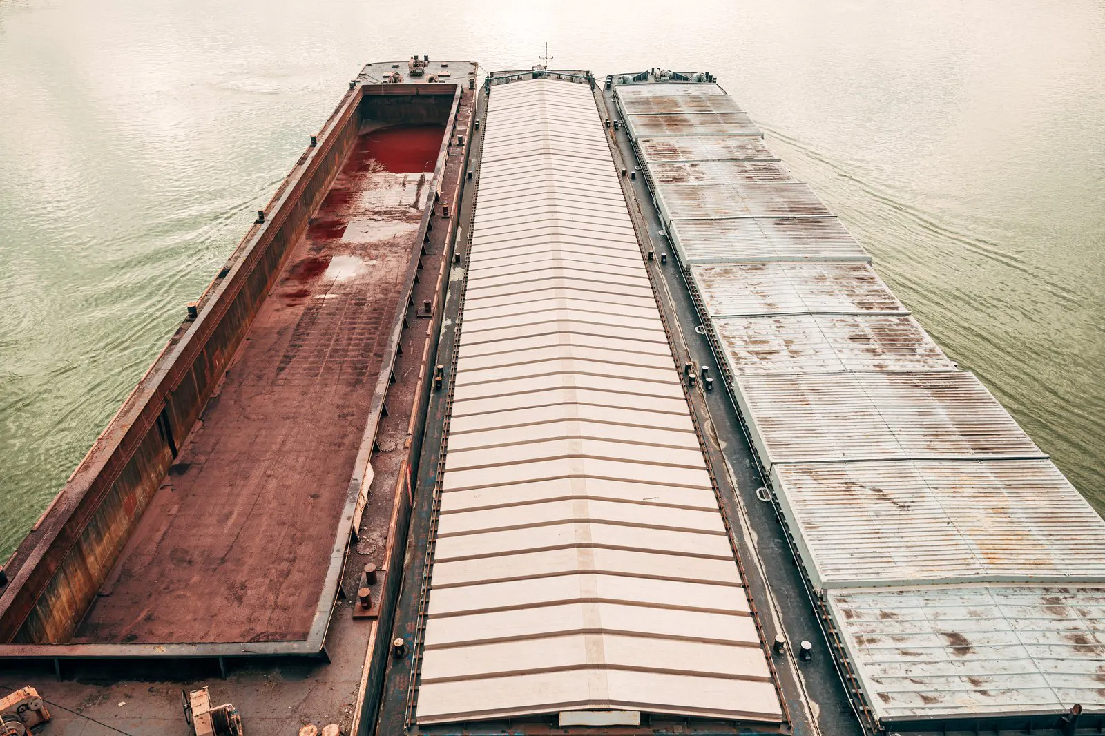 Loaded barges seen from above