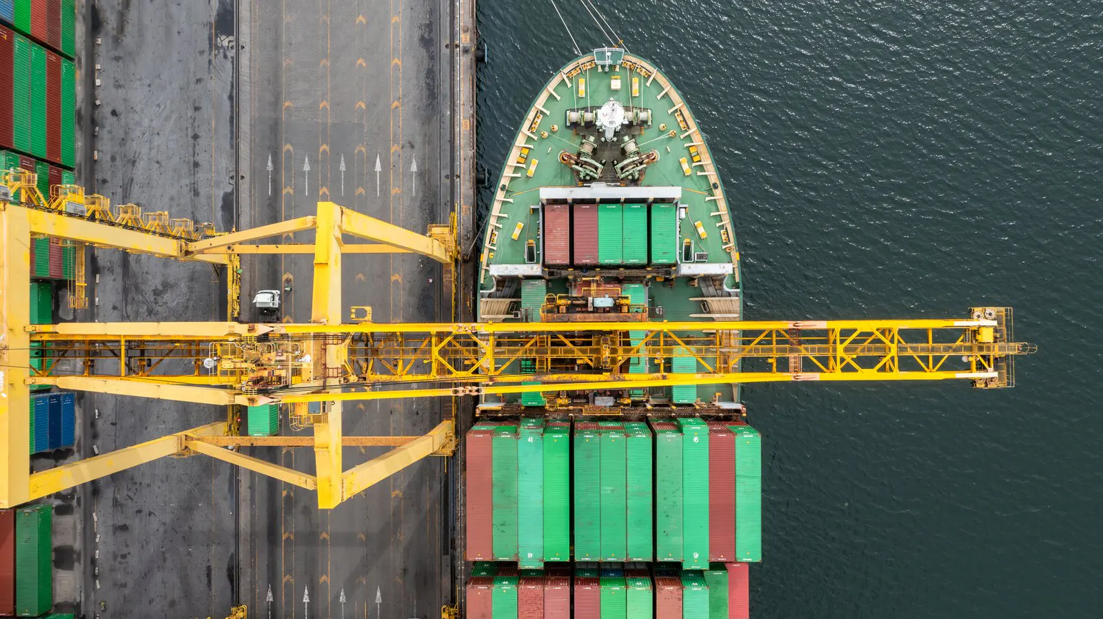 Container terminal gantry crane loading a ship