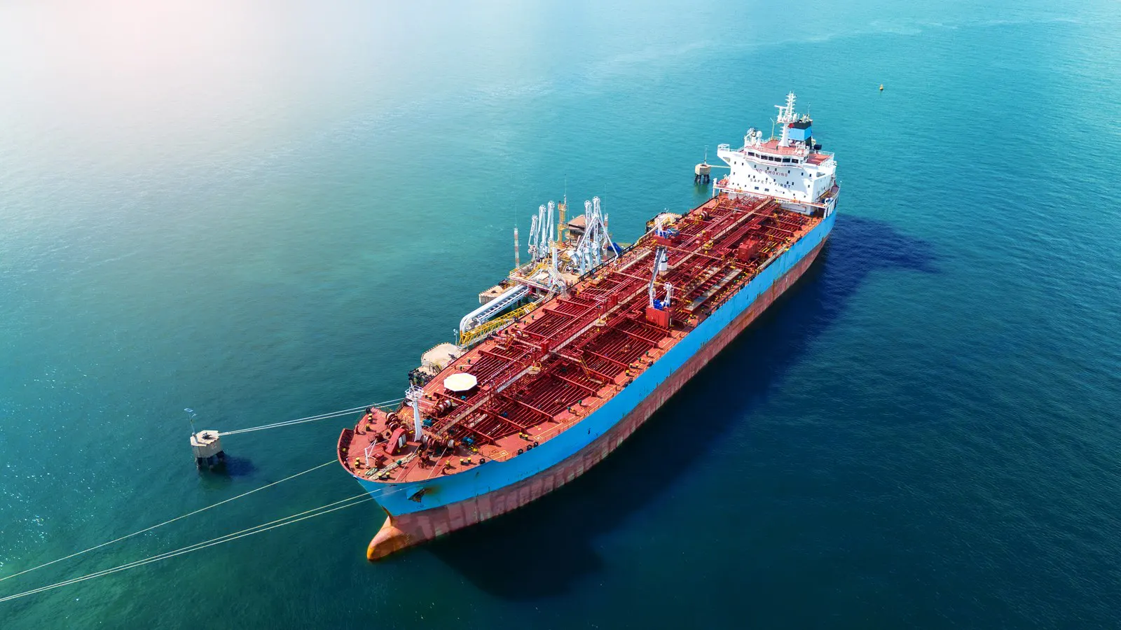 Aerial view of a tanker at an offshore terminal