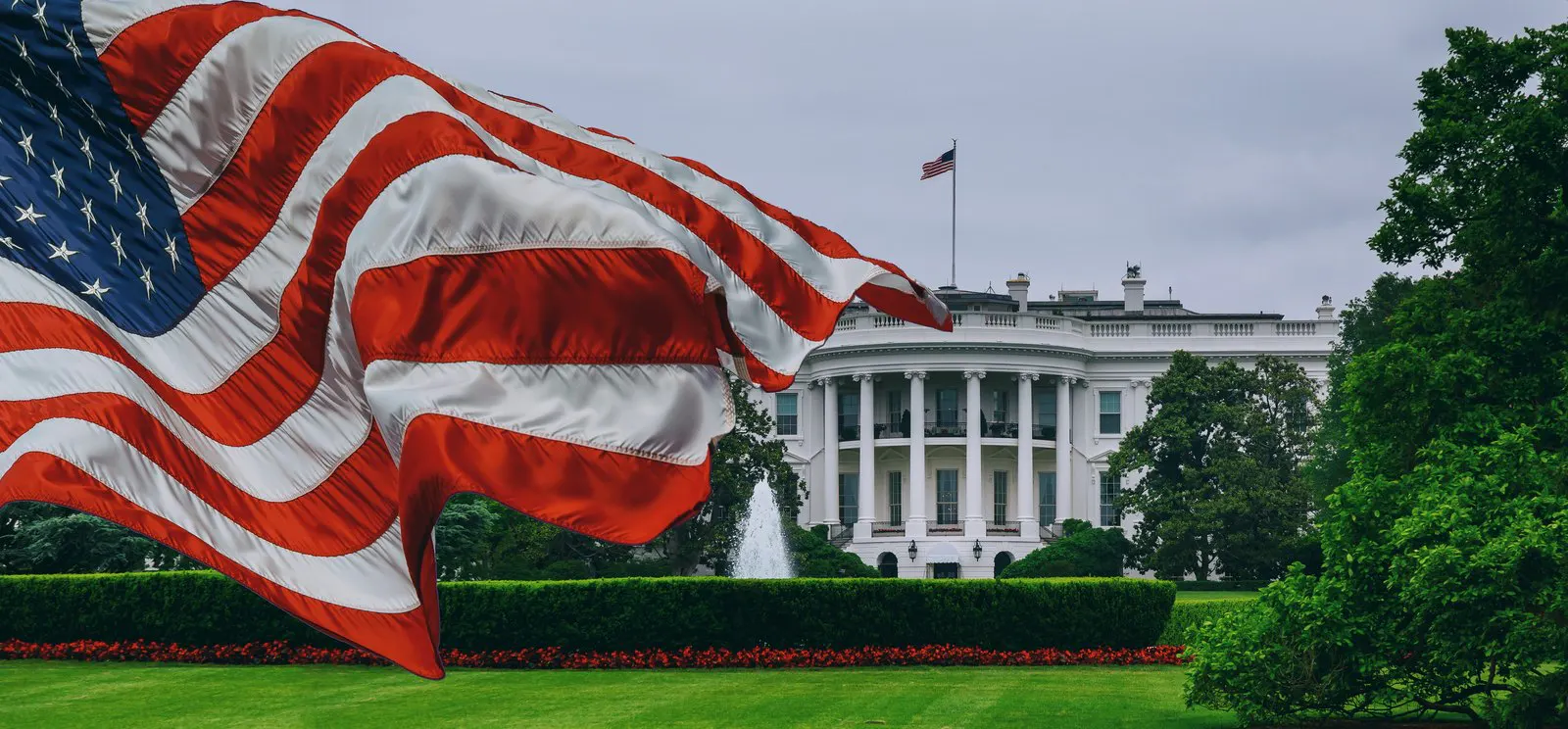 United States flag flying near the White House