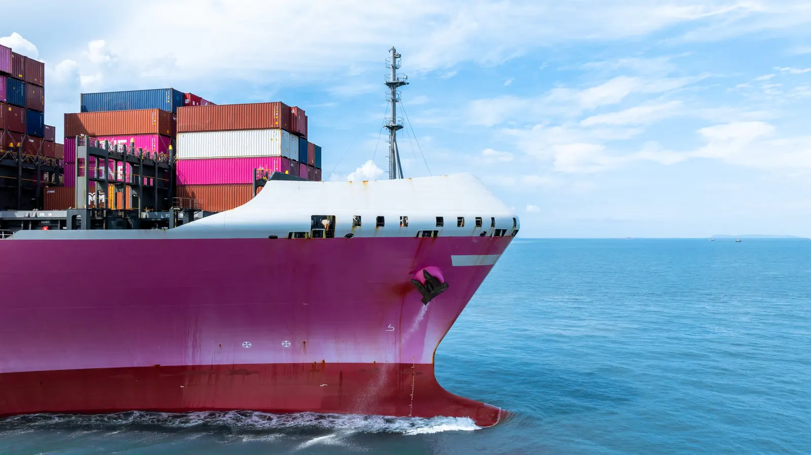 Aerial view of a container ship under way