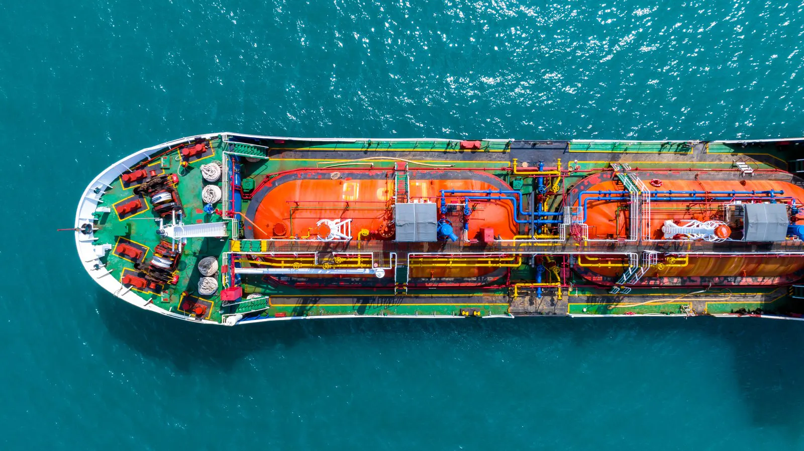 Aerial view of a laden crude tanker at sea