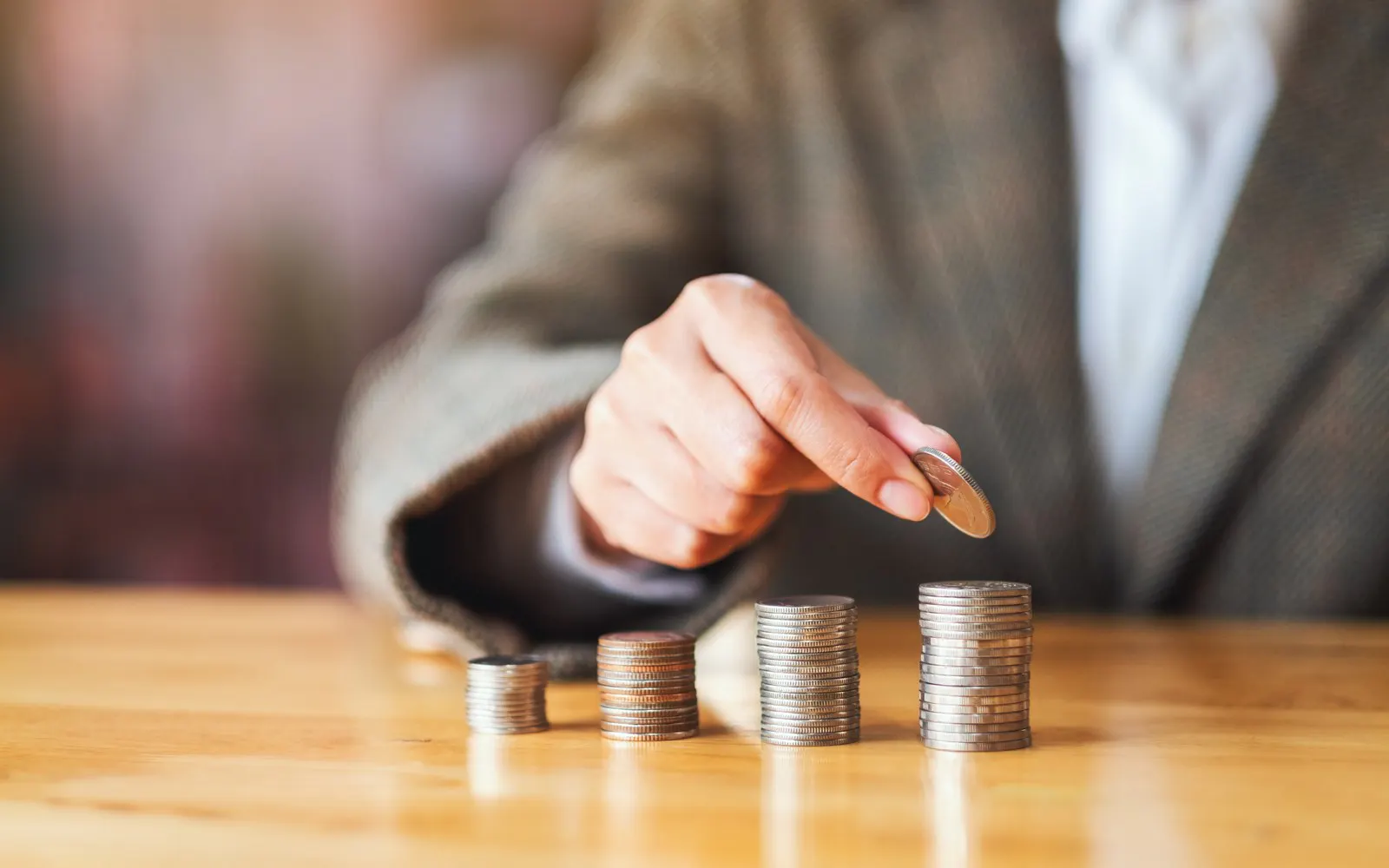 Coins stacked in ascending order