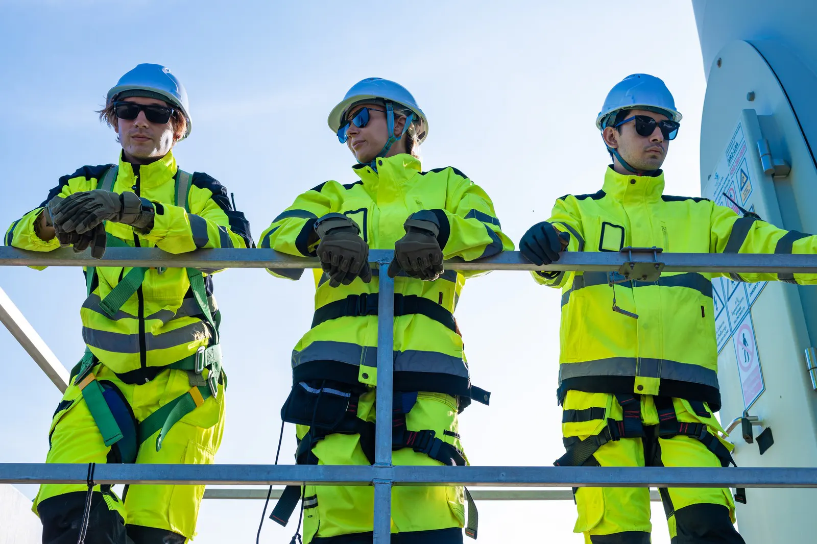 Wind turbine technicians on a platform