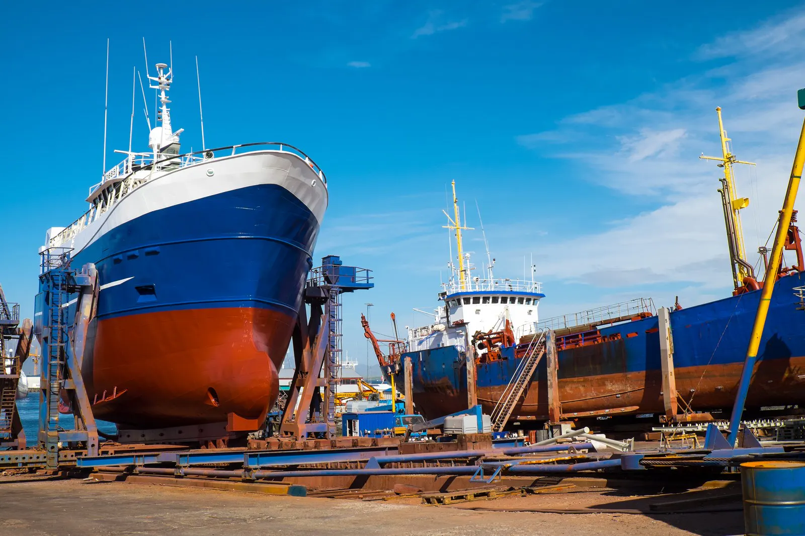 Fishing vessels ashore in a repair yard