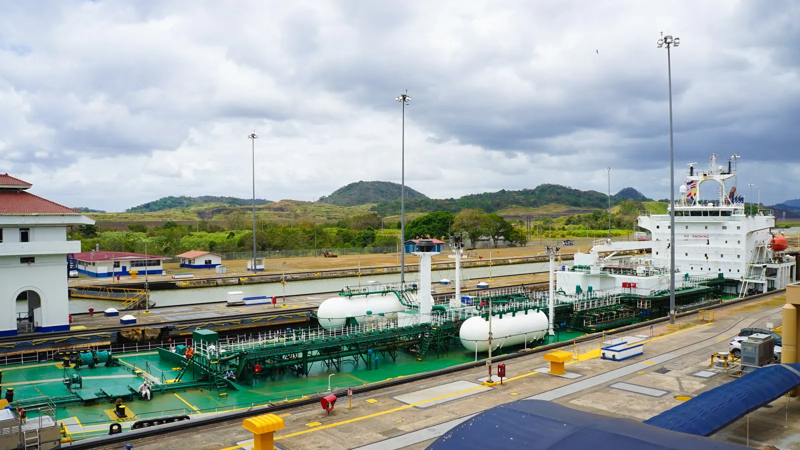 The locks of the Panama Canal seen from the bank