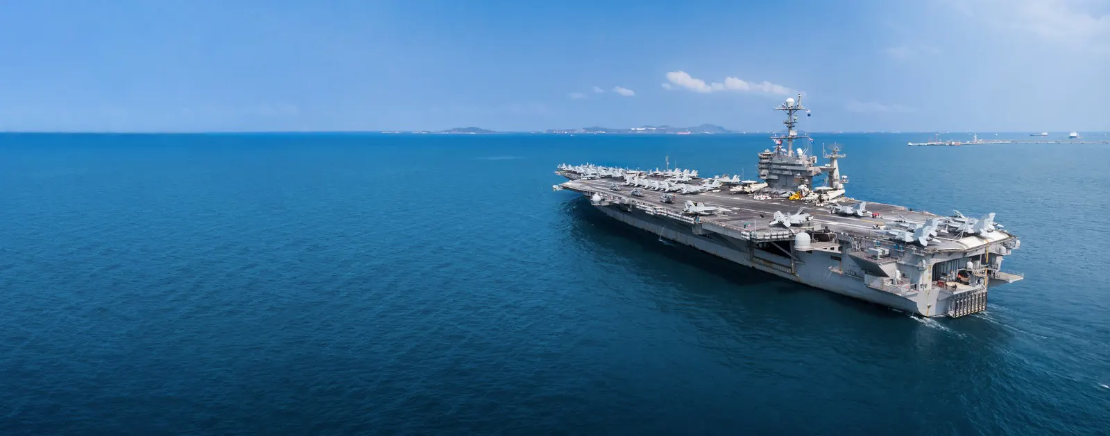 Aircraft carrier under way on open sea
