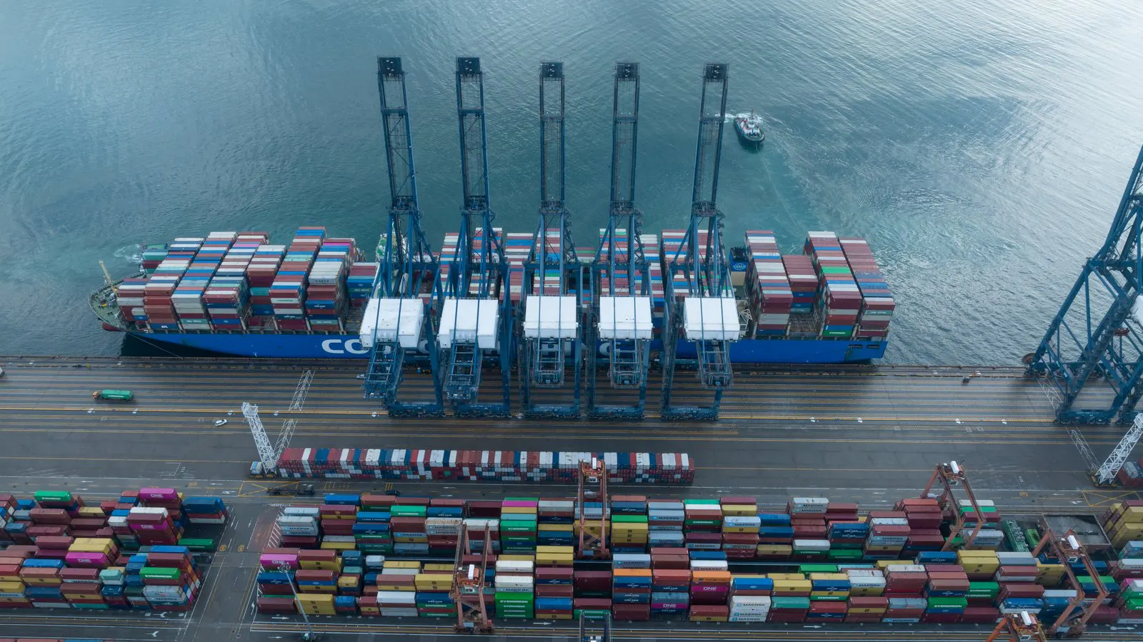 Aerial view of a large Chinese container terminal