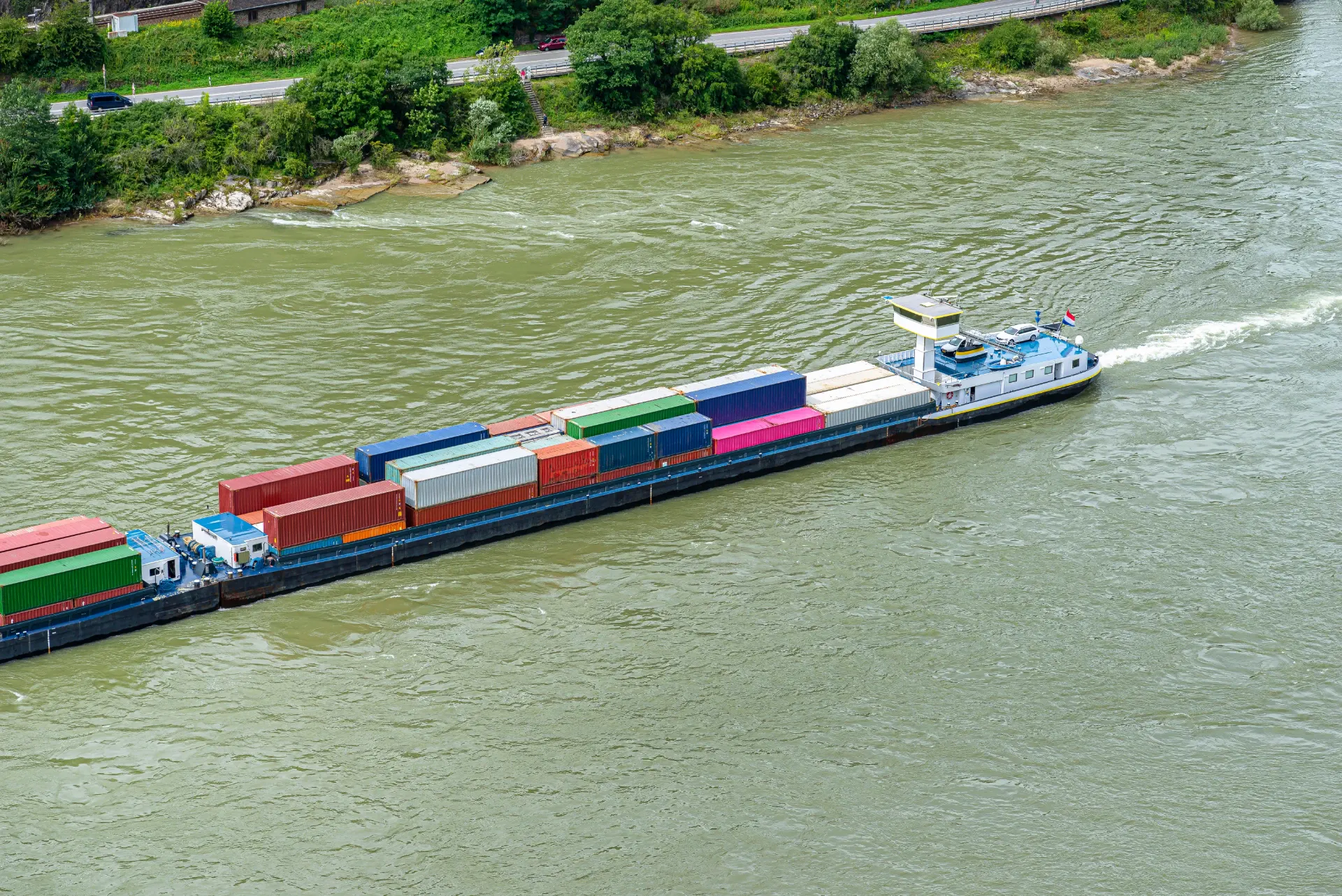 A container barge on the Rhine