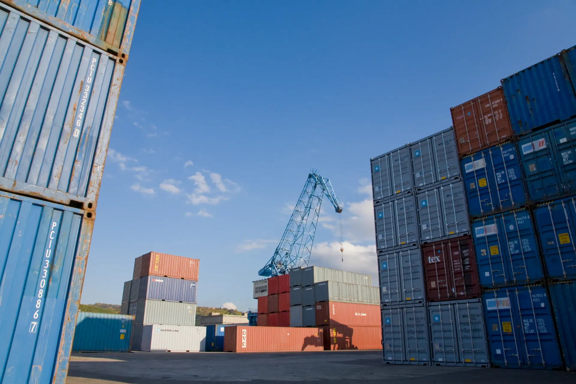 Containers stacked in a terminal yard