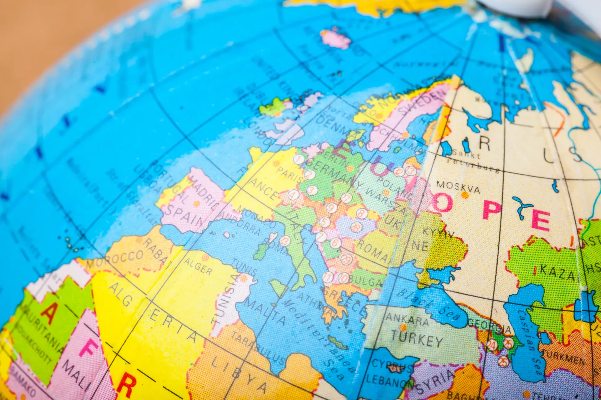 Globe showing Europe and Africa, illustrating global shipping routes