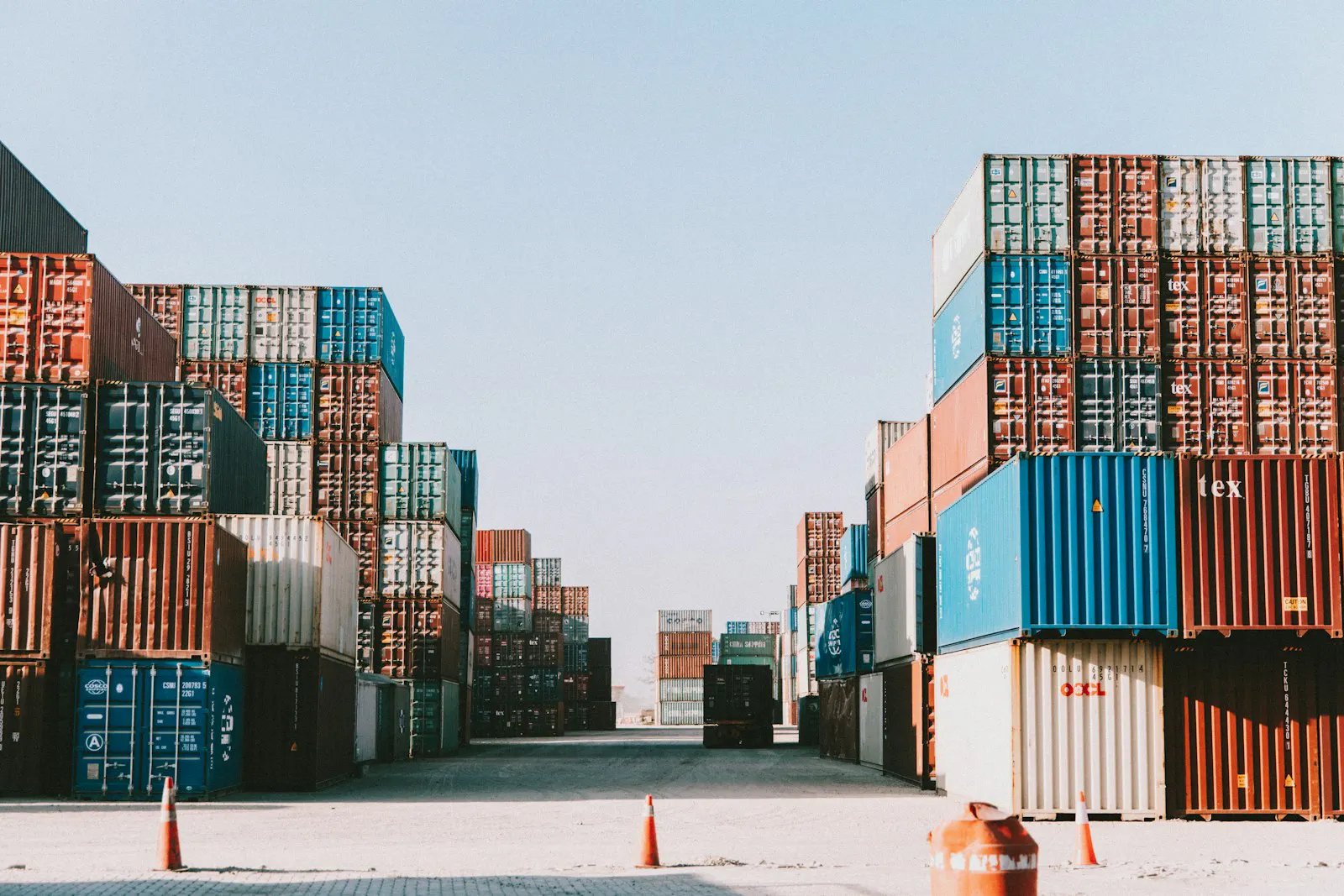Stacked shipping containers at a terminal