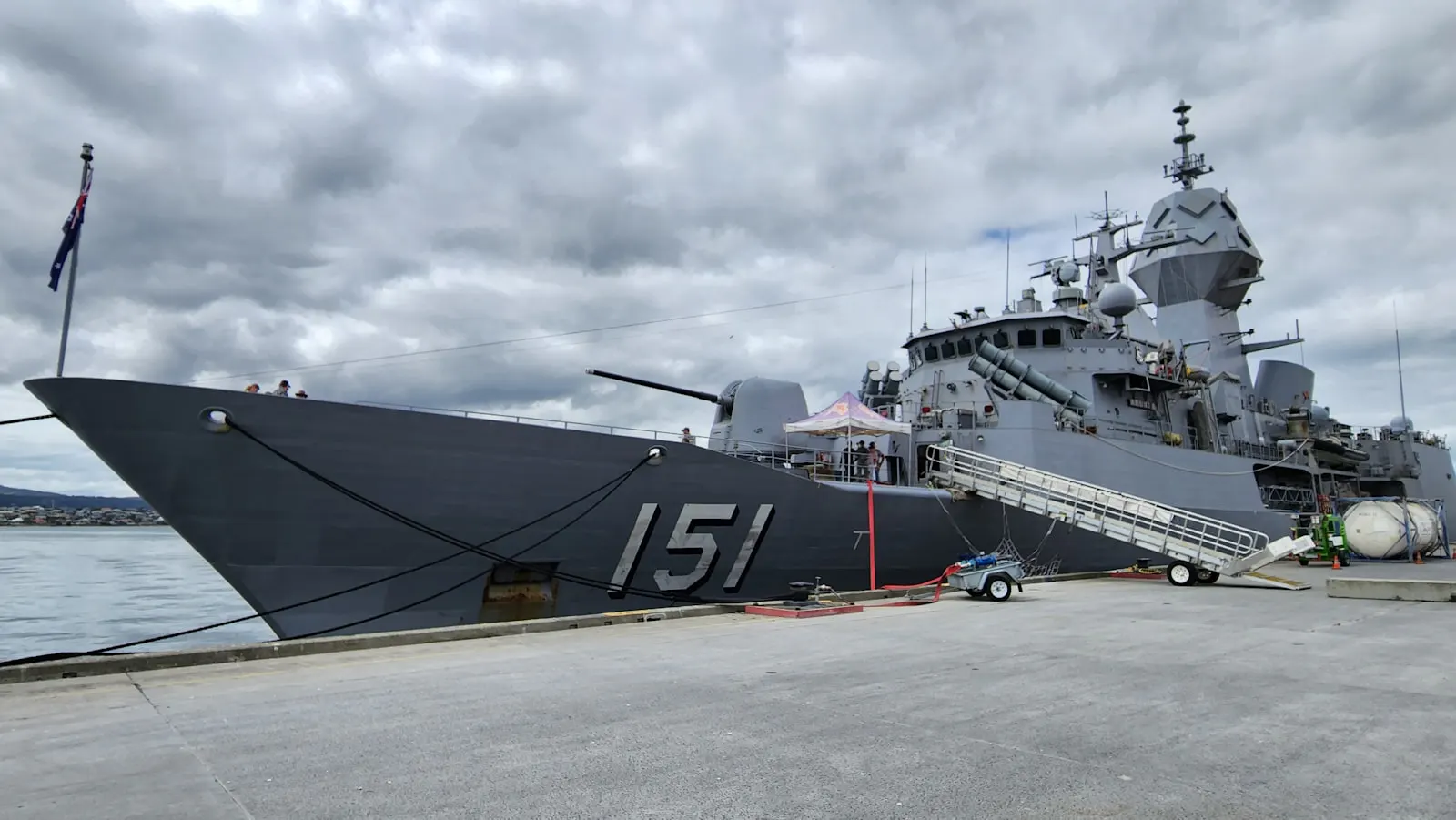 Grey naval vessel at sea
