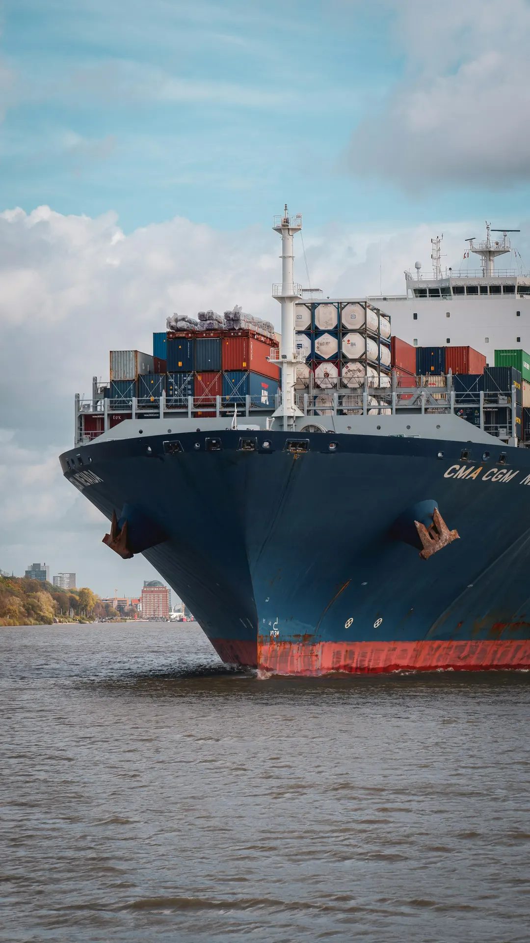 Container vessel departing a port