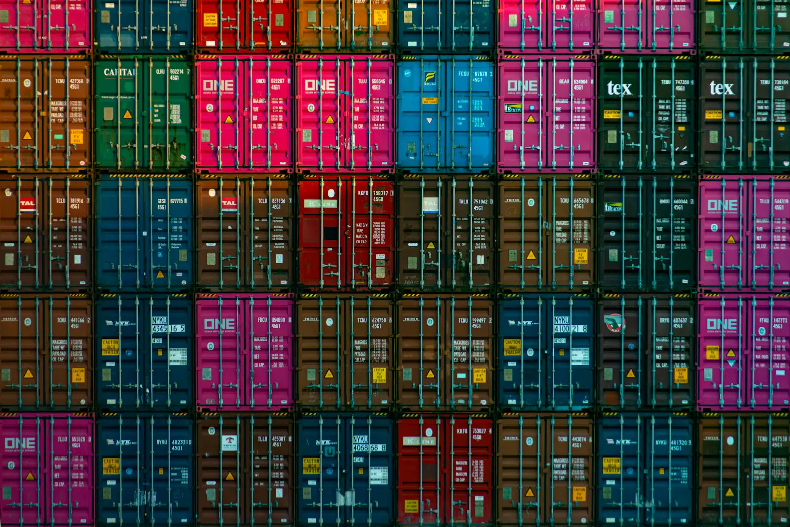 Shipping containers stacked at a terminal
