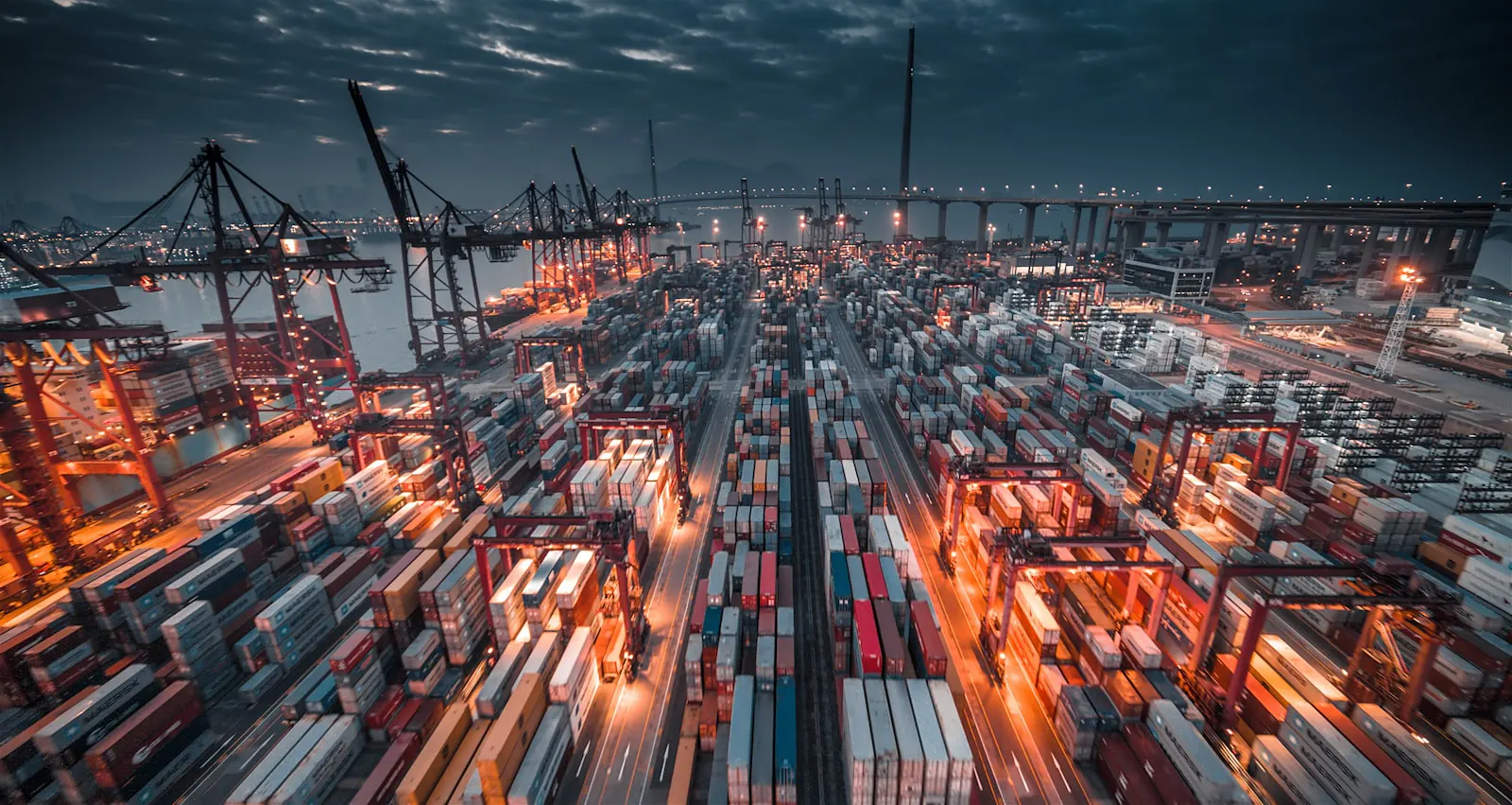 Stacked shipping containers at a US port terminal