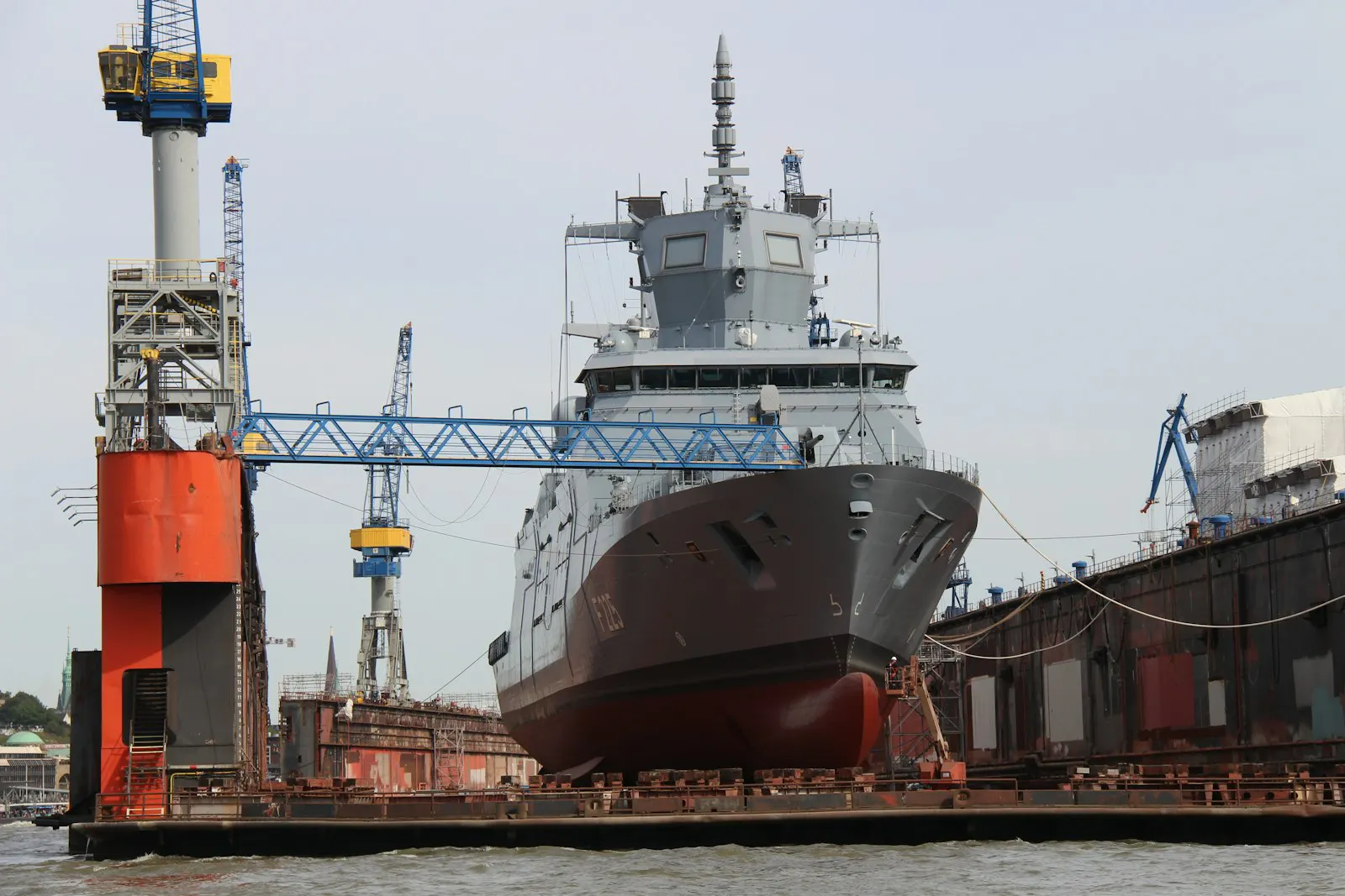 Small LNG carrier under construction at a shipyard